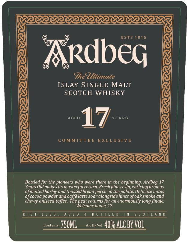 Ardbeg Distillery Committee Exclusive 17 Years Old The Ultimate Islay Single Malt Scotch Whisky 80 Proof