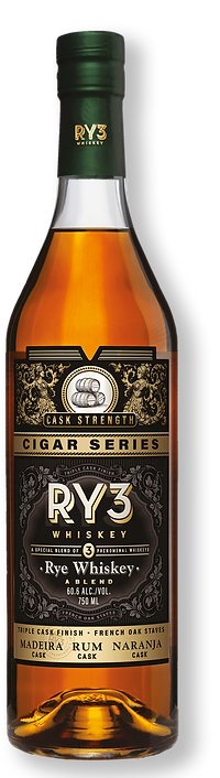 Ry3 Whiskey Cigar Series Cask Strength Triple Cask Finish-French Oak Staves Rye Whiskey