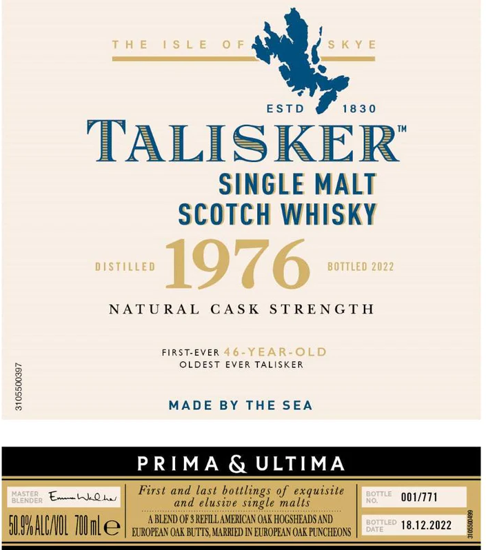 Talisker 46 Years Old Prima & Ultima Natural Cask Strength Single Malt Scotch Whisky 101.8 Proof