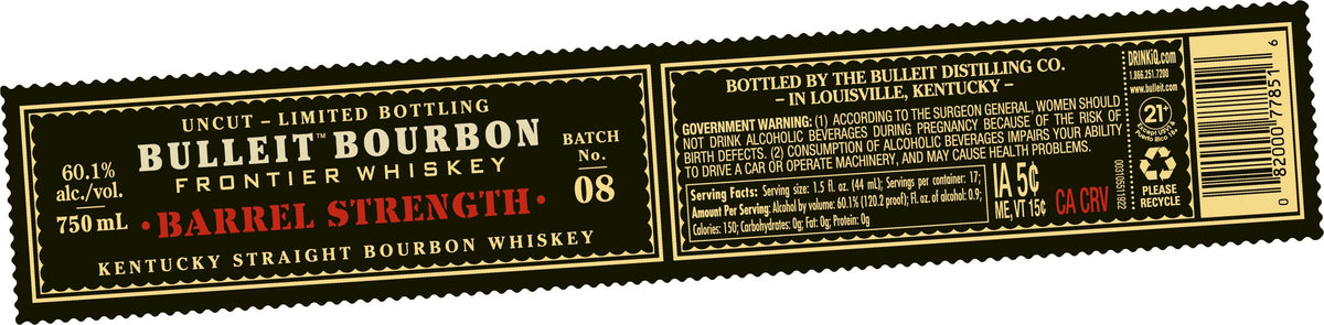 Bulleit Batch No. 8 Bourbon Barrel Strength Frontier Kentucky Straight Bourbon Whiskey