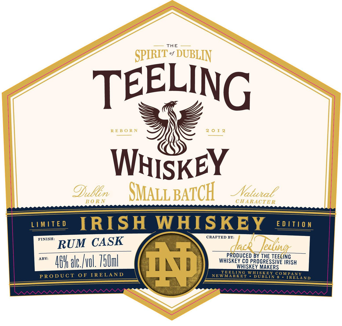 Teeling Whiskey Limited Edition Small Batch Rum Cask Finished Irish Whiskey 92 Proof (Notre Dame Label)