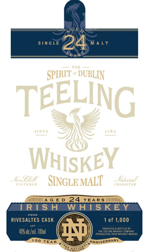 Teeling Whiskey 24 Years Old Rivesaltes Cask Finish 100 Year Old Anniversary Single Malt Irish Whiskey 92 Proof