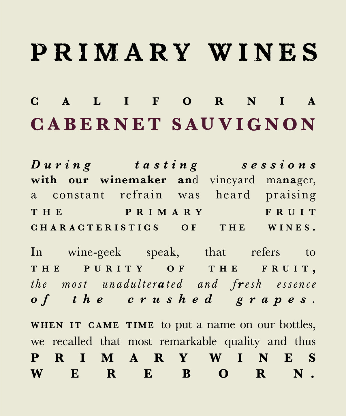Primary Wines California Cabernet Sauvignon