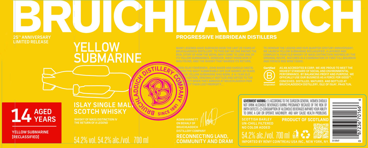 Bruichladdich Limited Release 25th Anniversary 14 Years Old Yellow Submarine Islay Single Malt Scotch 108.4 Proof