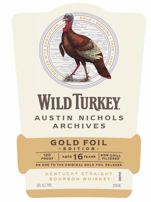 Wild Turkey 16 Years Old Austin Nichols Archives Kentucky Straight Bourbon Whiskey Gold Foil Edition