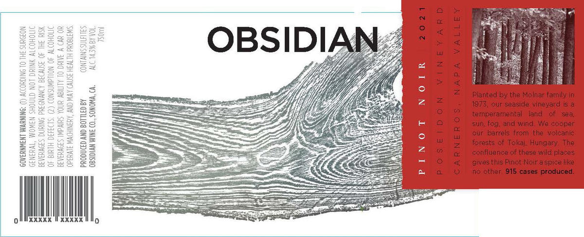 Obsidian Wine Co. Pinot Noir Poseidon Vineyard Carneros