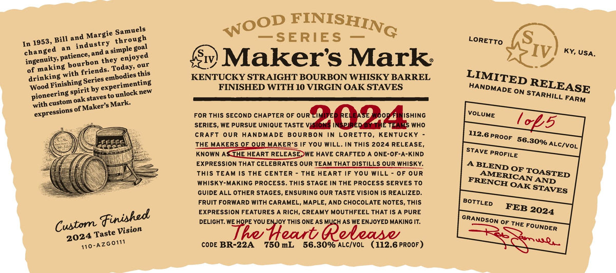 Maker's Mark Wood Finishing Series 2024 The Heart Release Kentucky Straight Bourbon Whisky 112.6 Proof