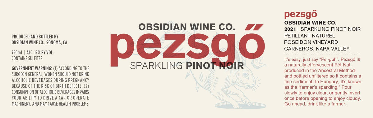 Obsidian Wine Co. Sparkling Pinot Noir Pétillant Naturel Pezsgö Poseidon Vineyard Carneros