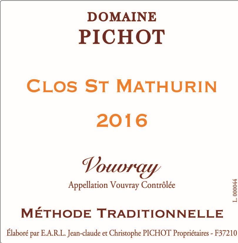 Domaine Pichot Vouvray Clos St Mathurin Méthode Traditionelle