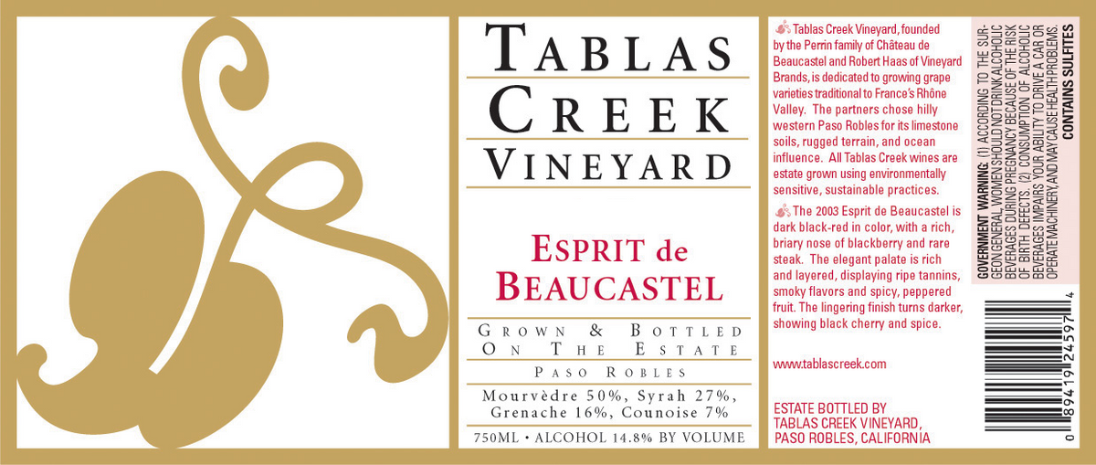 Tablas Creek Vineyard Esprit De Beaucastel Paso Robles