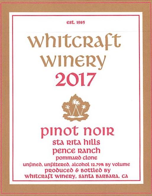 Whitcraft Wines Pinot Noir Pench Ranch Pommard Clone Sta. Rita Hills