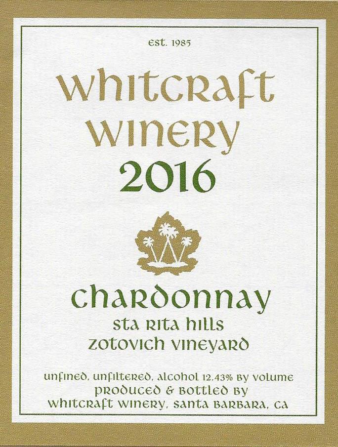 Whitcraft Wines Sta. Rita Hills Chardonnay Zotovich Vineyard