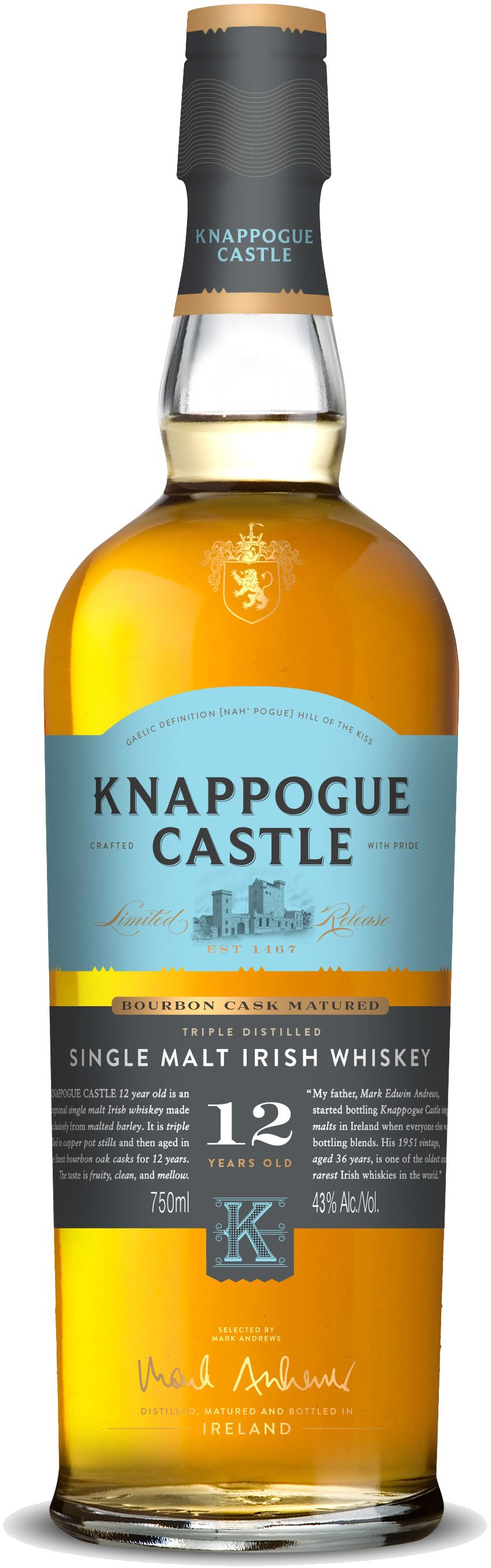 Knappogue Limited Release 12 Years Old Single Malt Irish Whiskey Matured In Bourbon Cask